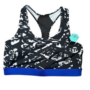Rise By Lularoe Invincible Abstract Black White Blue Racerback Sports Bra 1X NWT